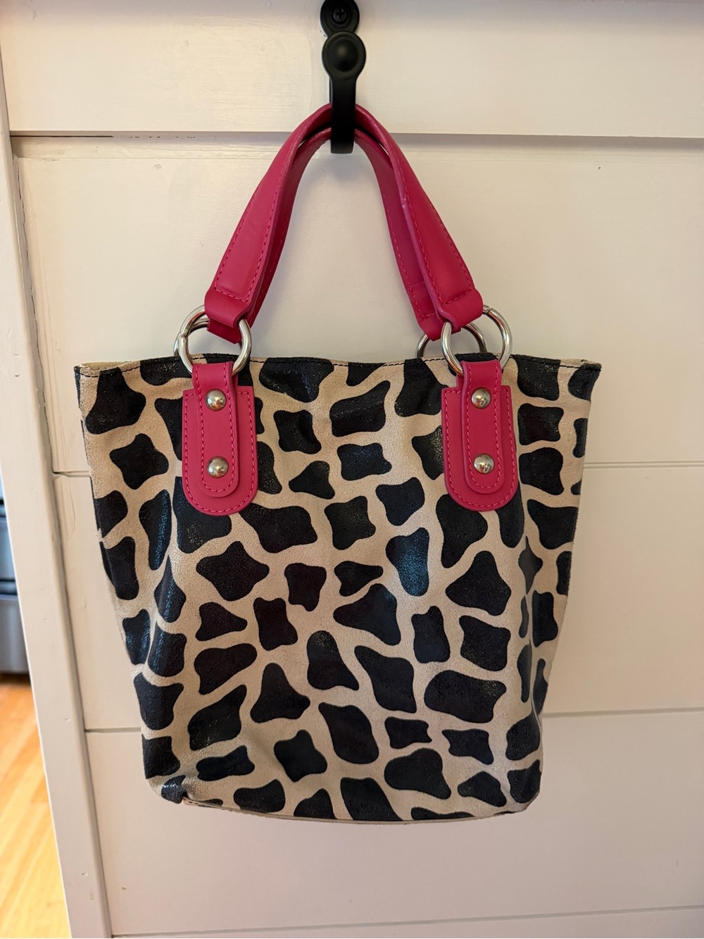Maurizio Taiuti Vintage Made in Italy Genuine Leather Cow Print Tote Bag